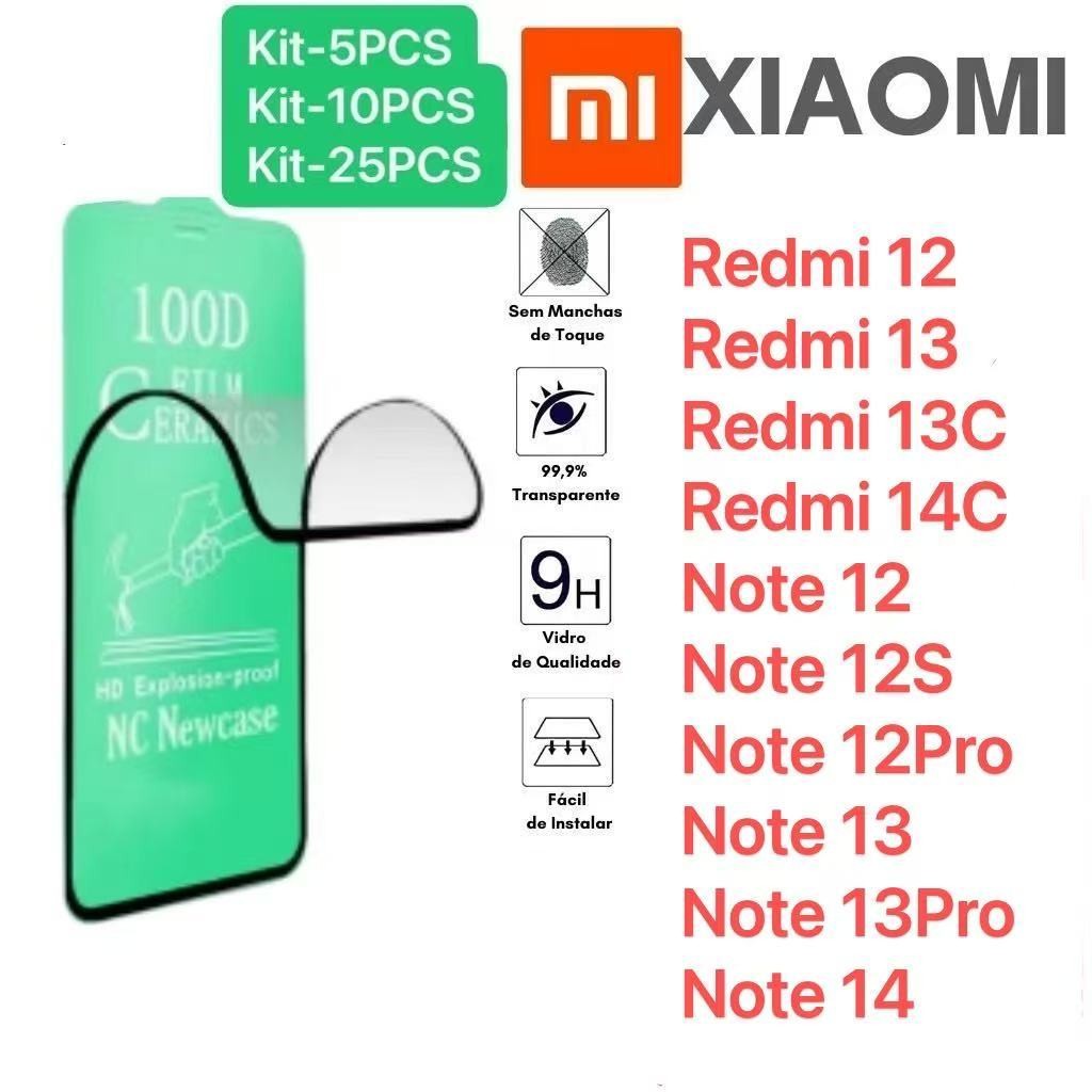 Kit com 5/10/25PCS Película De Cerâmica 3D 9D Para Xiaomi Redmi12 4G/13/13c/14C/Note12/12s/12 Pro/Note13/13Pro/14 em Oferta na Shopee
