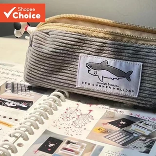 Estojo de Lápis Cute Shark Bordado para Alunos do Ensino Fundamental e Secundário