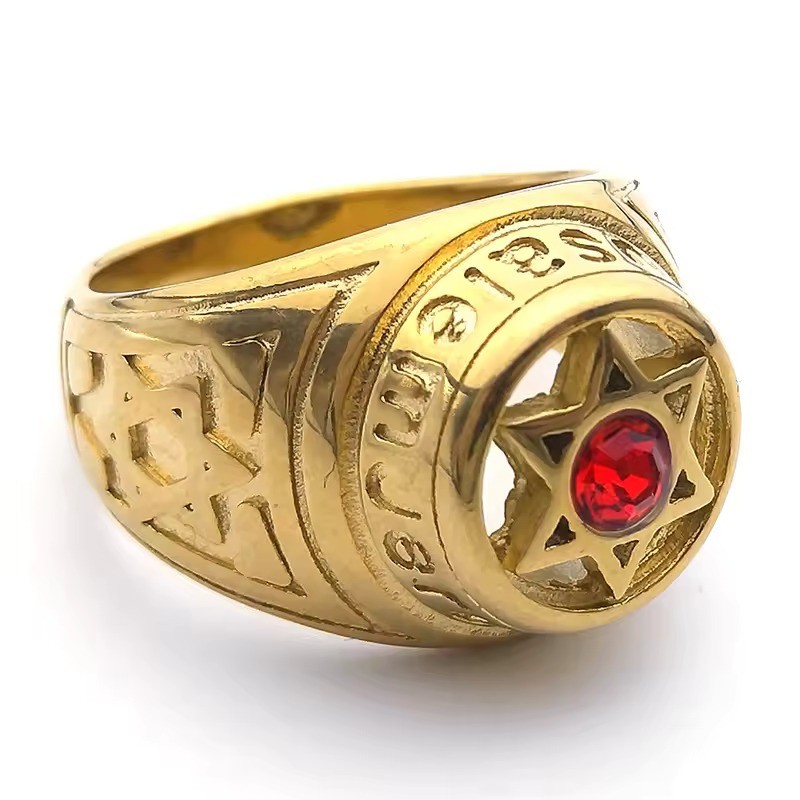 Anel Masculino Estrela de Davi Jerusalém Aço Inox 316l Dourado