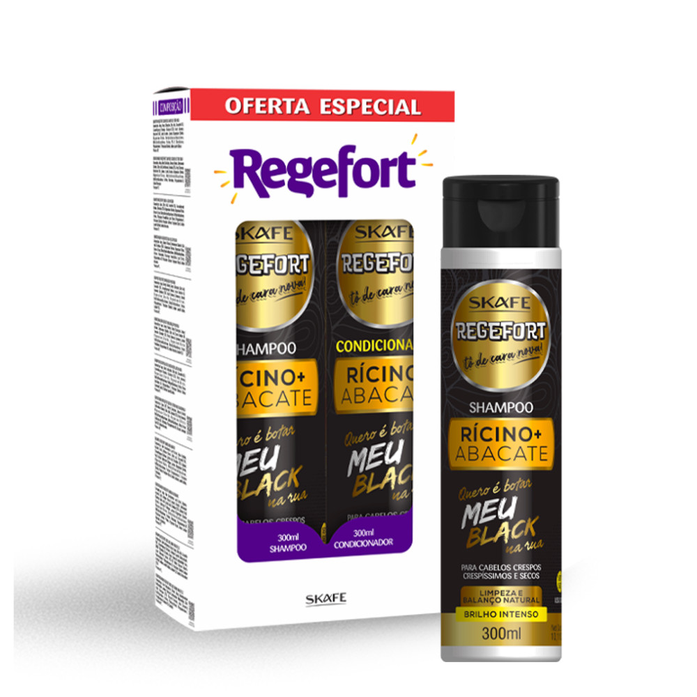 Kit 02 shampoos 300ml + condicionador 300ml  Regefort Quero É Botar Meu Black Na Rua