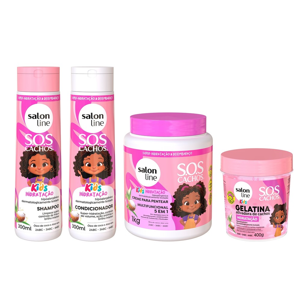 Kit SOS Cachos Kids Hidratação com Gelatina e Creme Multifuncional 5 em 1 - Mom & Baby