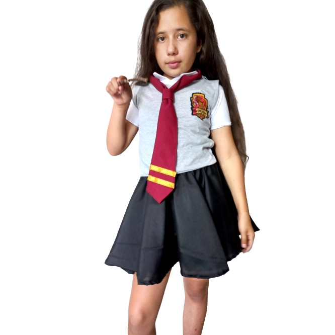 Conjunto completo Hermione Harry Potter Gravata Vestido e colete casas Infantil menina