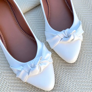 Sapatilha Mocassim Feminina Bico Fino Napa Branca Com Laço em Oferta na Shopee