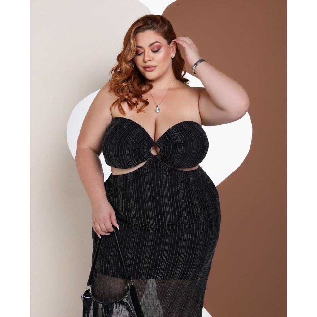 VESTIDO PLUS SIZE TULE LUREX/ TOMARA QUE CAIA / BUSTO TRANSADO/ LUREX BALADA/ SENSUAL
