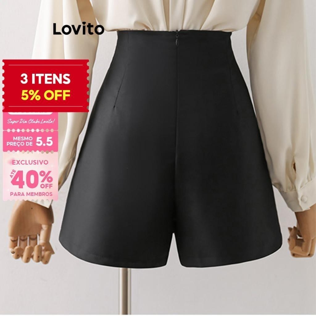 (Trendy) Lovito Shorts Casuais Lisos Falsos 2 Em 1 Para Mulheres L80ED186 (Multicolorido) - Women Clothes