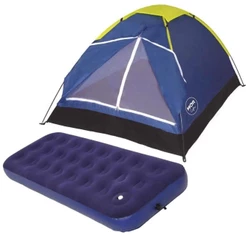 Barraca Iglu para Camping 2 Pessoas Azul com Colchão Inflável Solteiro com Inflador Mecânico MOR