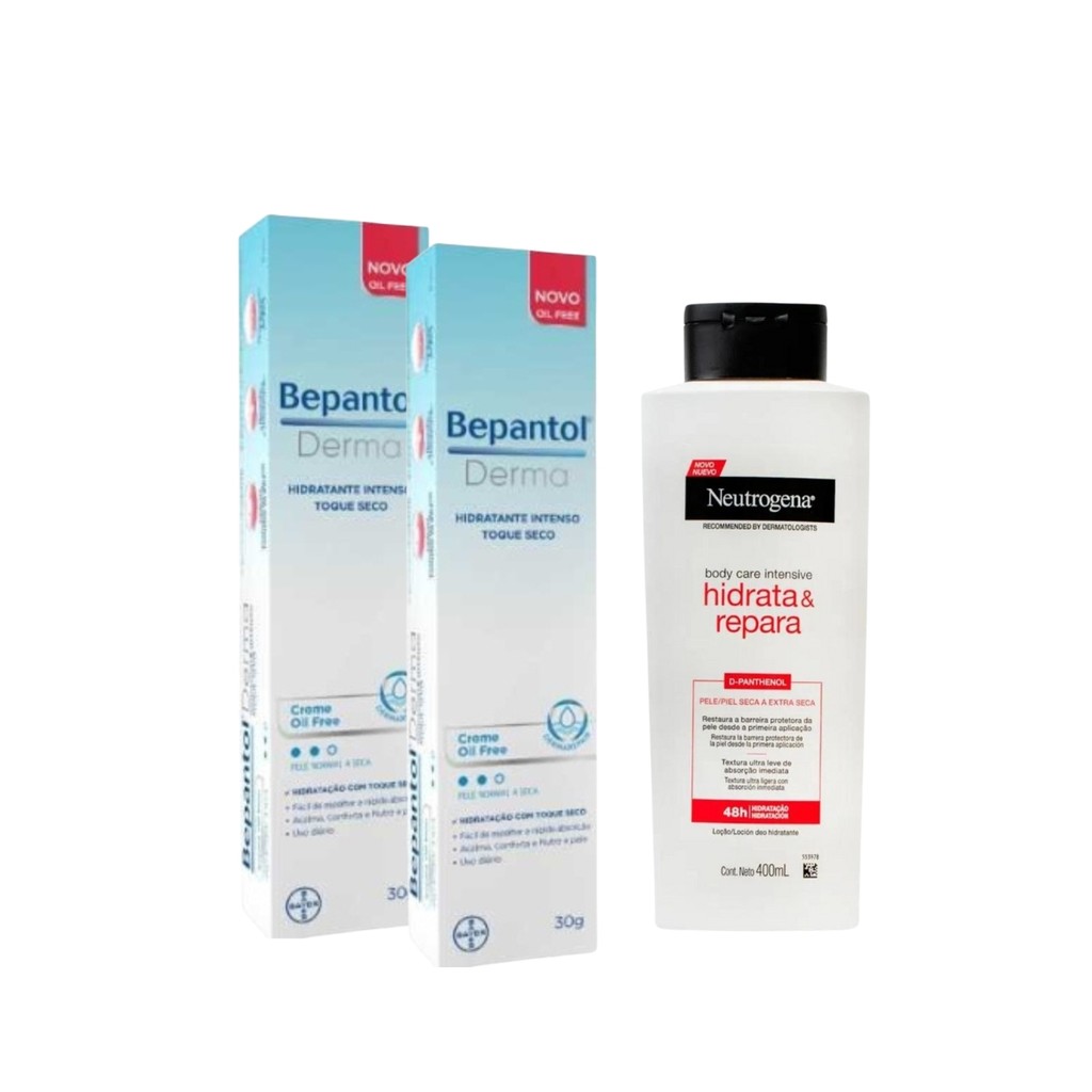 Kit Hidratação Total: 2 Bepantol Toque Seco + Neutrogena Hidrata e Repara