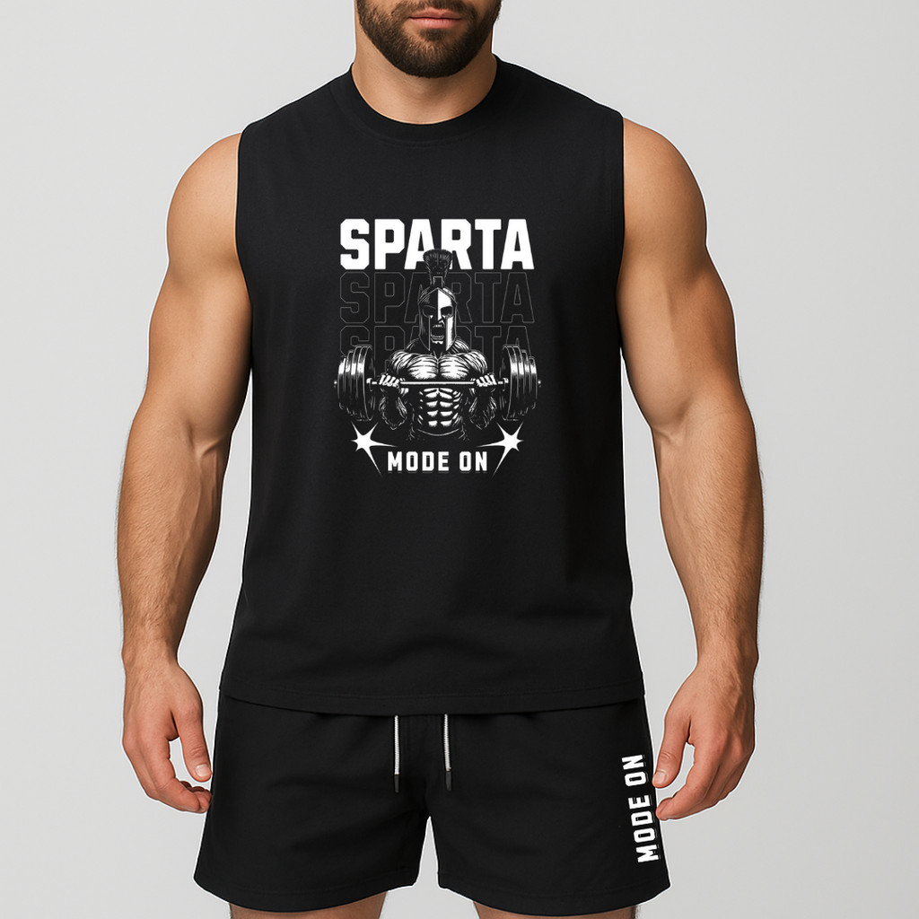 conjunto regata oversized e short de tactel de academia másculino estampada sparta mode on