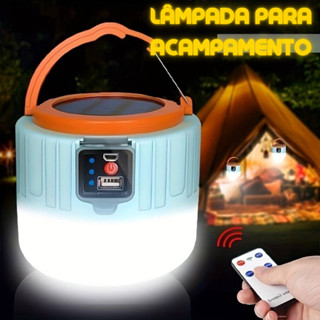 Lâmpada de Acampamento / Ultra Forte / Recarregável USB e Energia Solar / Com Controle Remoto em Oferta na Shopee