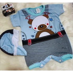Conjunto Macacão Com Boné Ursinho Curto Bebe Menino RN Recém Nascido Chá de Bebe