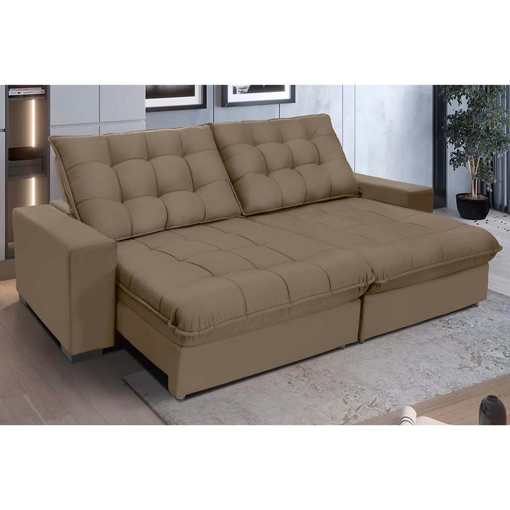 Sofá Retrátil E Reclinável 2,90m Suede Califórnia Marrom Castor