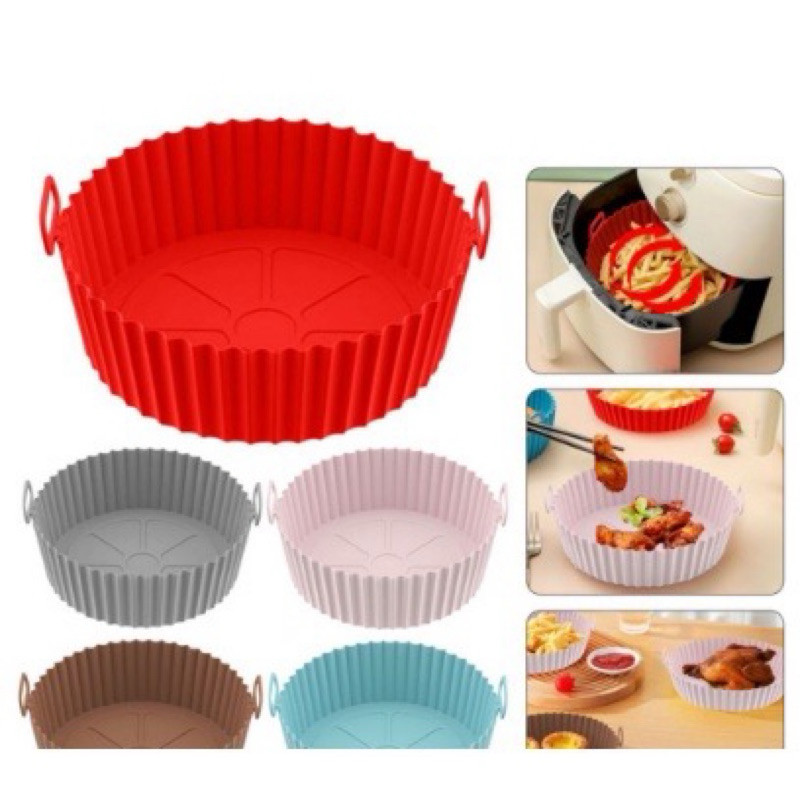 Forma de Silicone Redondo Air Fryer e Forno Forma para Fritadeira Elétrica com Alça