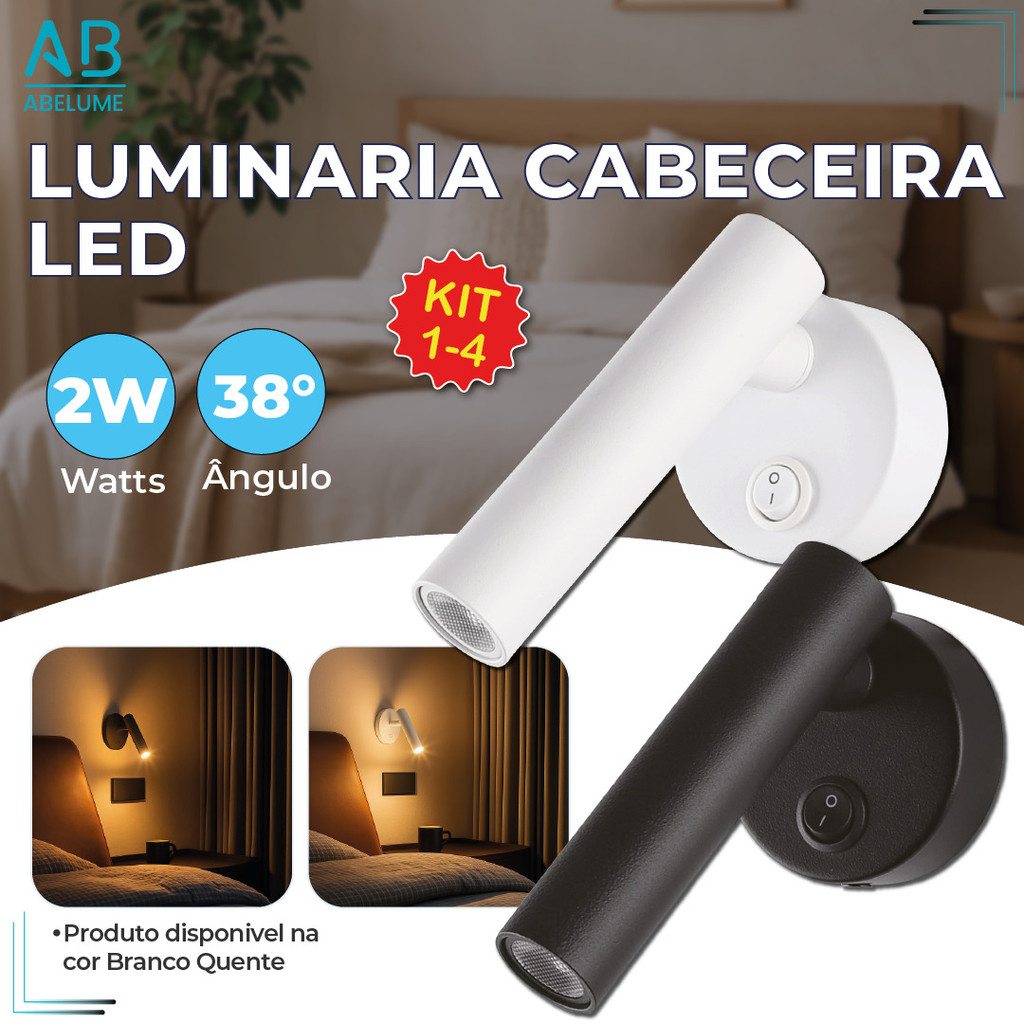 Luminária Arandela para Cabeceira Led 2W Recarregável Luz Quente Ajustável Bivolt em Oferta na Shopee