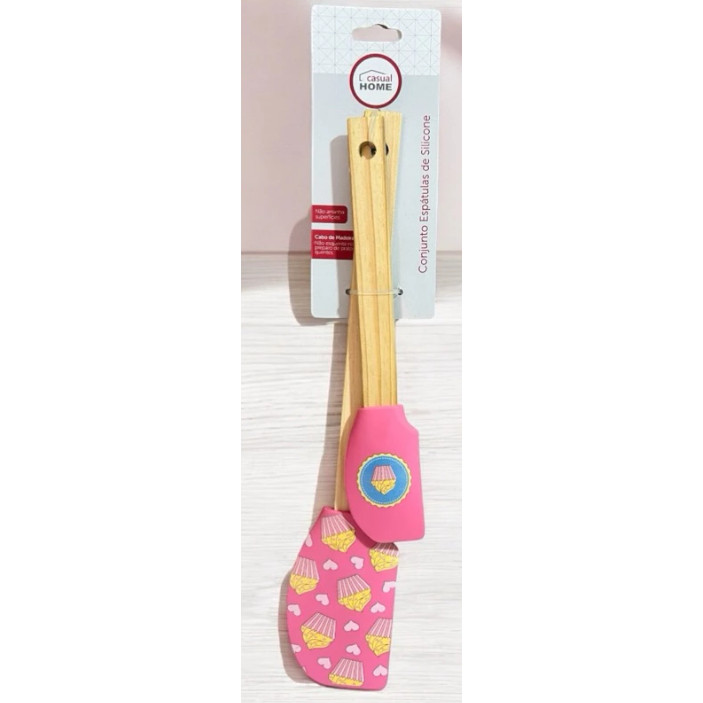 Conjunto com 2 Espátulas Silicone com Tema Cupcake Rosa- Casual Home