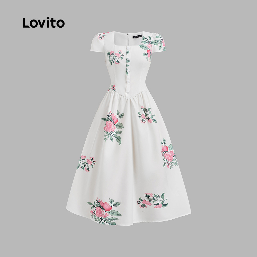 Detalhes do Lovito Vestido Elegante com Botões para Primavera/verão para Mulheres L138ED564