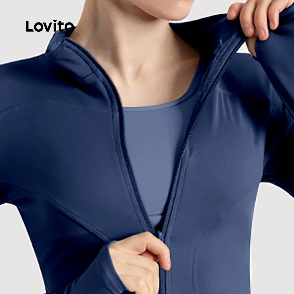 (Trendy) Lovito Jaqueta Esportiva Lazer Controle De Barriga Zíper Fitness Corrida LNA109025 em Oferta na Shopee
