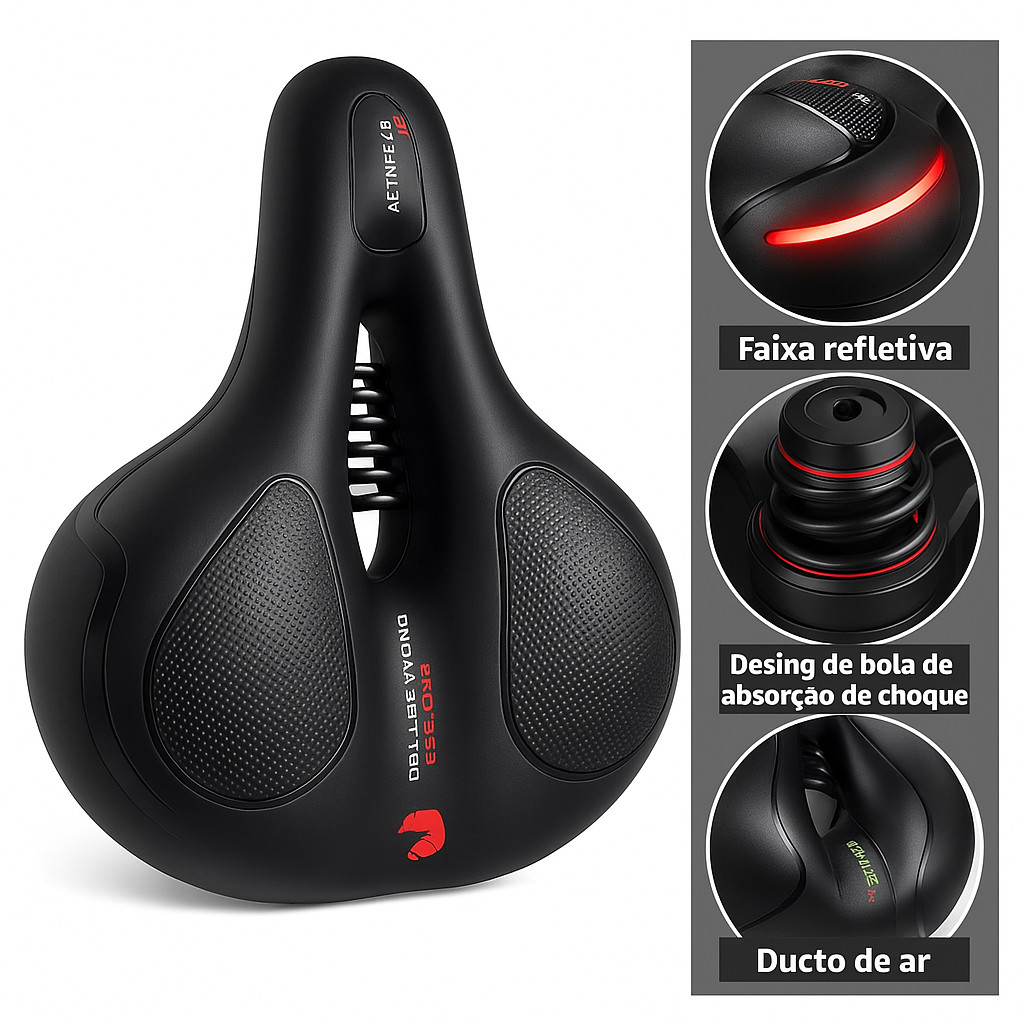 Selim Banco Largo Vazado Bike Confort Gel Com Refletor