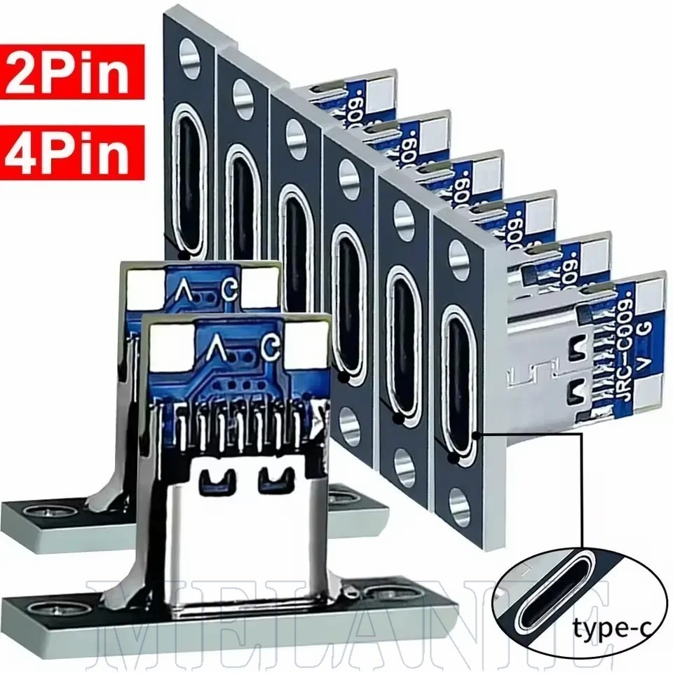 Soquete USB 3.1 Tipo C De 5/20 Unidades-Com Placa De Fixação De Parafuso-Conector Fêmea 2 Pinos 4-Porta De Carregamento 
