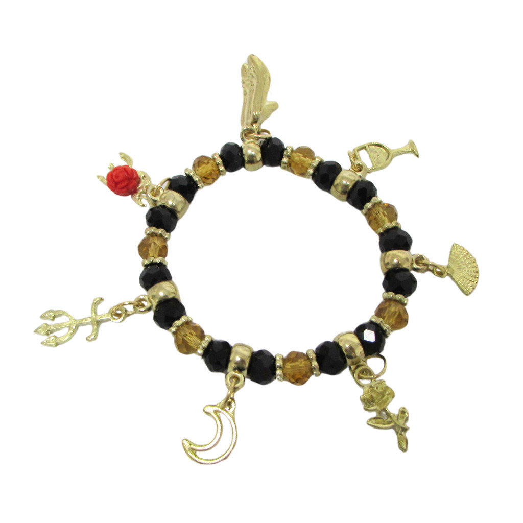 PULSEIRA POMBA GIRA DAMA DA NOITE PRETA E DOURADA AJUSTÁVEL