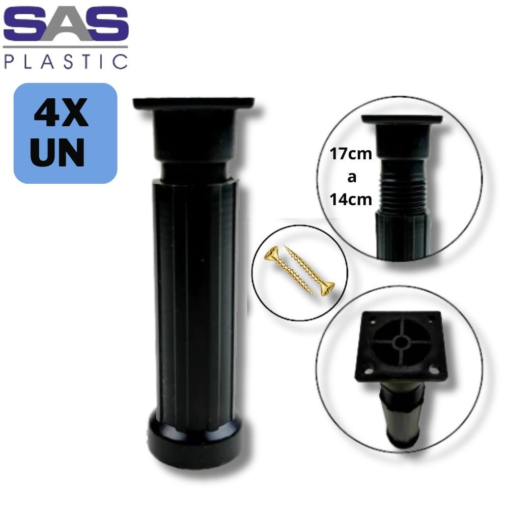 Kit 4 Pé Regulável para Móveis 14cm a 17cm Preto + Parafusos – Sasplastic | Resistência e Estilo Promoção em Oferta na Shopee