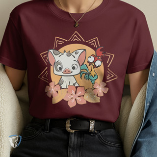 Camiseta Moana | Pua & Hei Hei com Flores do Pacífico em Oferta na Shopee