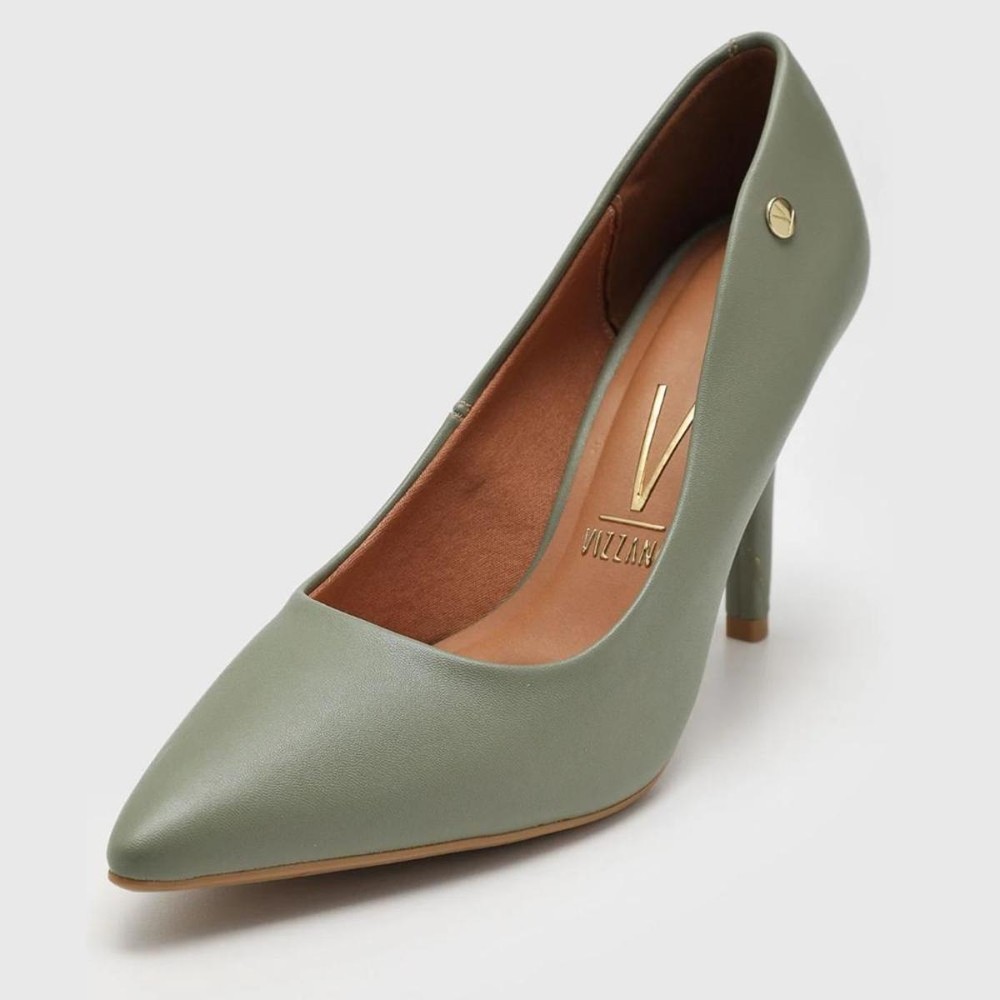 Scarpin Vizzano Pelica Salto Alto Bico Fino - Verde Oliva em Oferta na Shopee