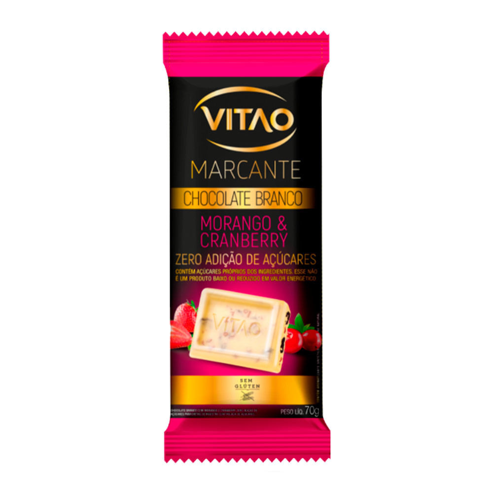 Chocolate Branco Vitao Marcante Morango e Cranberry Zero Açúcar 70g - Food & Beverages