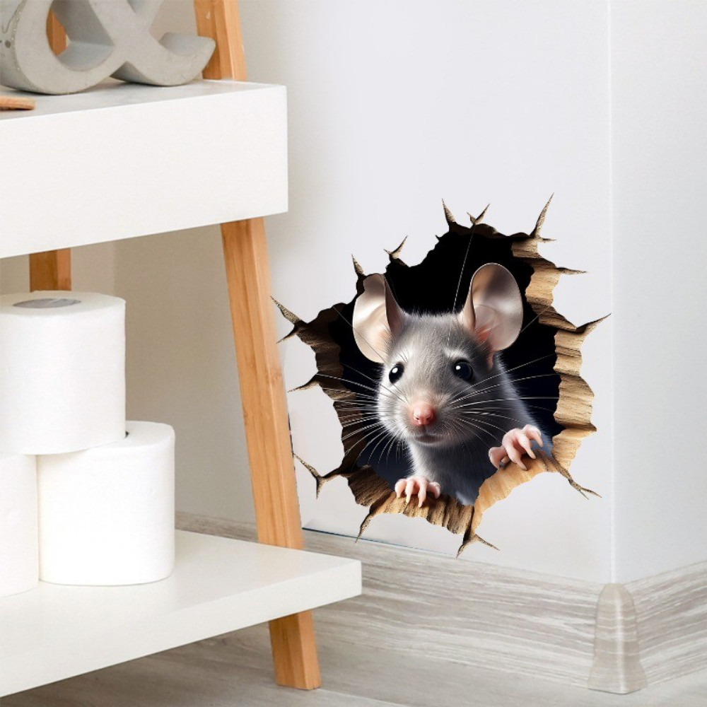 Criativo Dos Desenhos Animados Animais Ratos Buraco Adesivos Quarto Do Miúdo Auto-Adesivo De Parede Rodapé Decoração