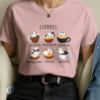 Camiseta Feminina Gatos e Café | Estilo Casual com Trocadilhos Engraçados em Oferta na Shopee