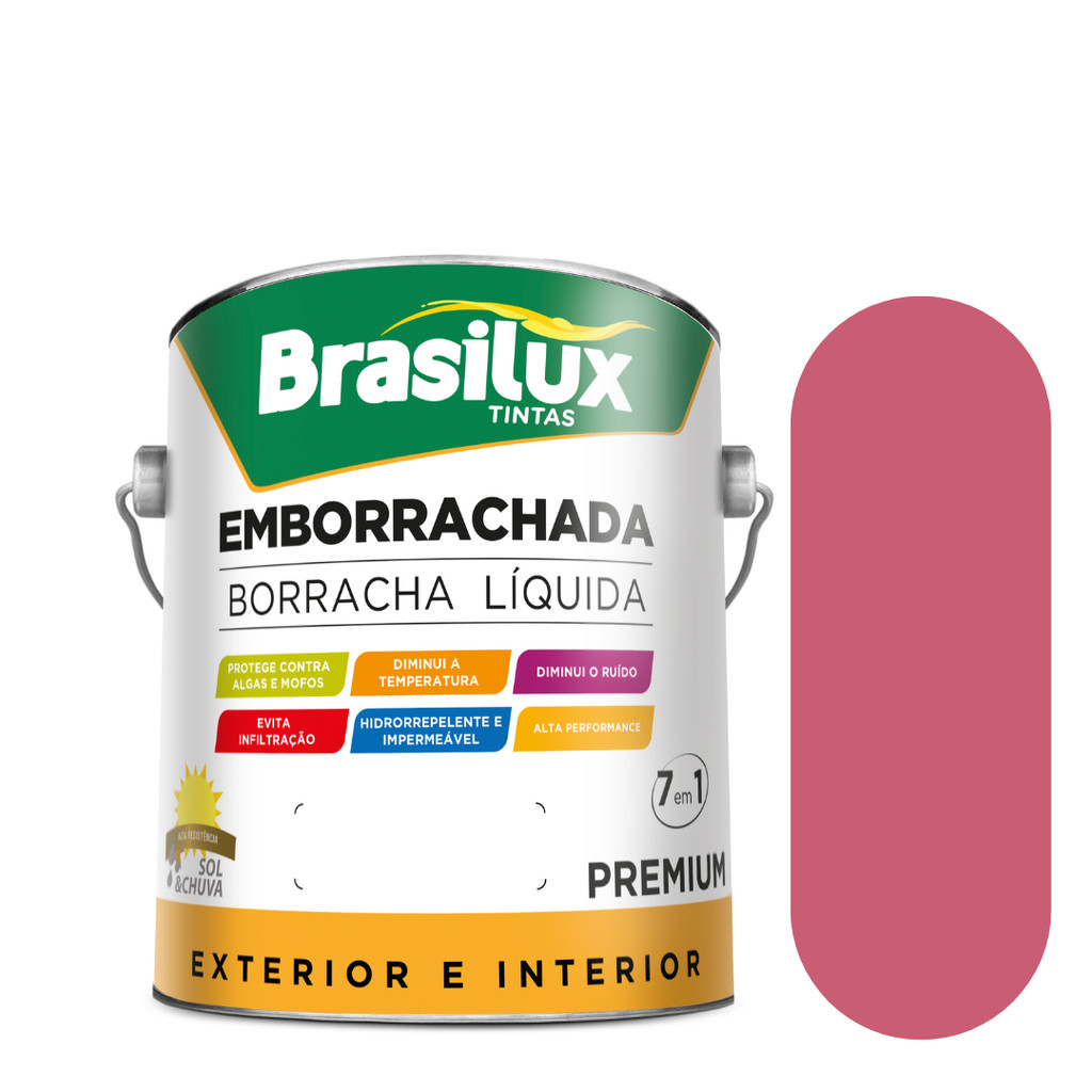 Tinta Borracha Líquida Cor Rosa Babi 3,2l Infiltração Fissuras Brasilux isolante térmico/acústico Praia Campo Cidade
