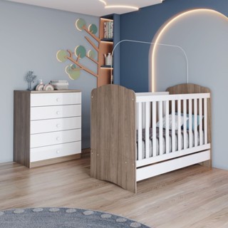 Quarto de Bebê Completo com Berço Mini Cama e Cômoda Faz de Conta Espresso Móveis Rustic/Branco em Oferta na Shopee