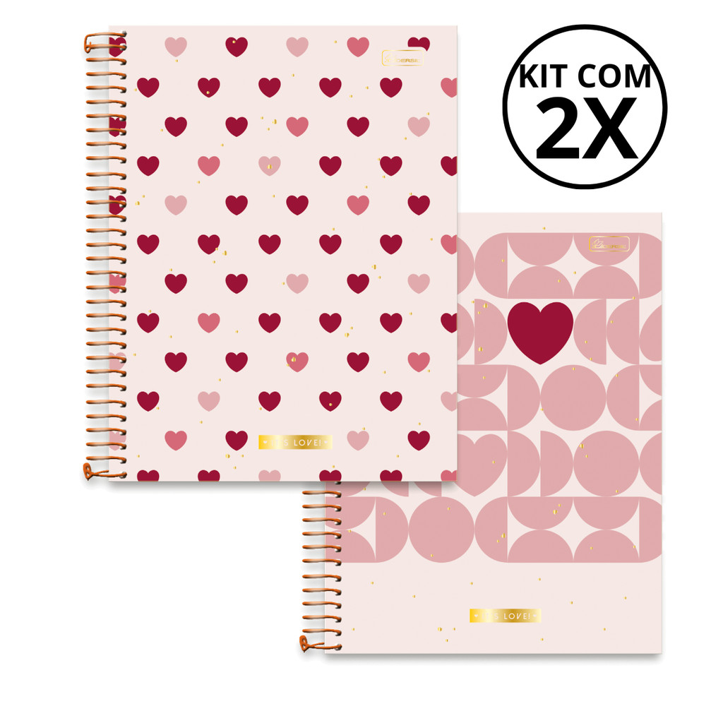 Kit Com 02 Cadernos Colegial 15 Matérias 240 Folhas it's Love! - CADERSIL