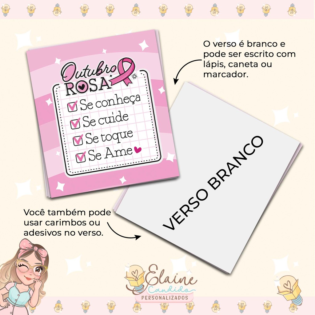50 Mini Tags Outubro Rosa com Frases de Força e Carinho para Brindes e Ações de Conscientização — imagem 2 de 2