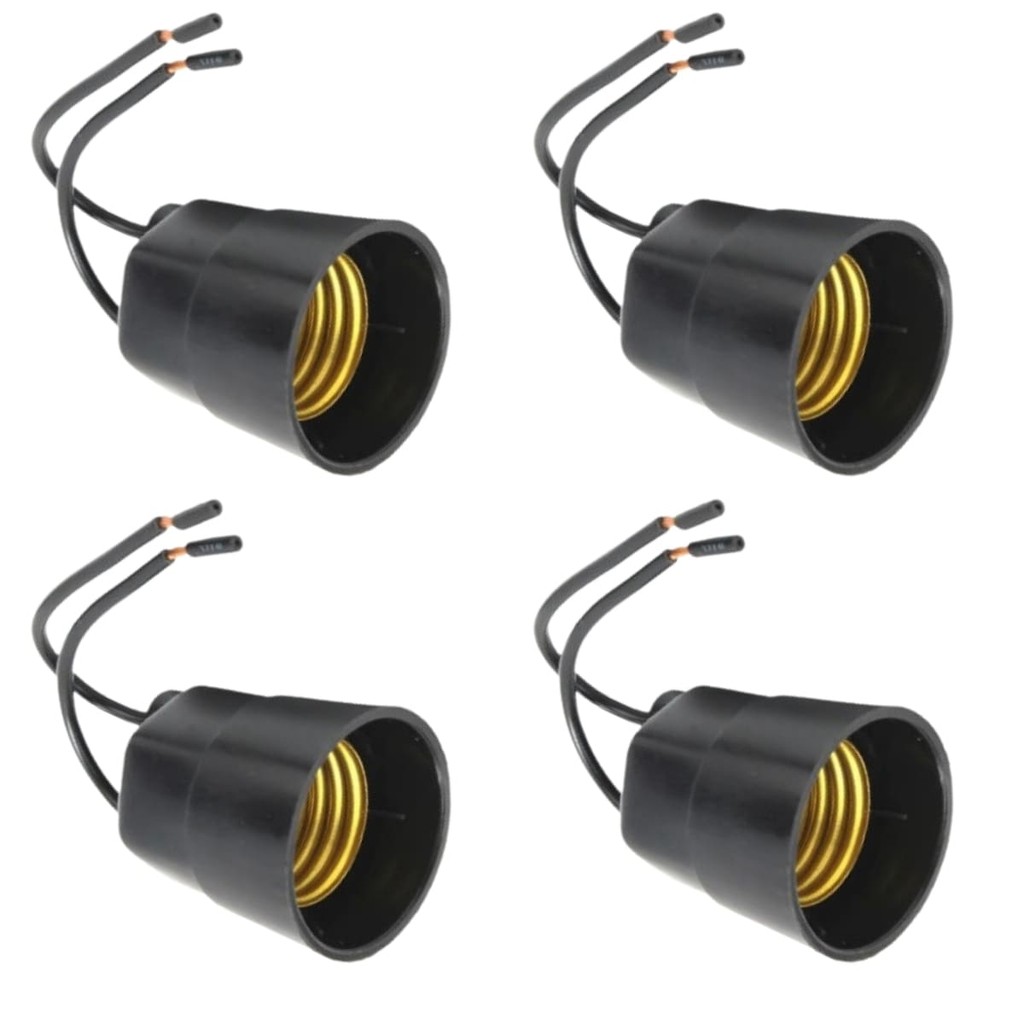 Kit 4 Soquetes com Rabicho Minion Preto Bocal para Lâmpada E27 Utilimix Conector de Luz Instalação Elétrica Casa Obra