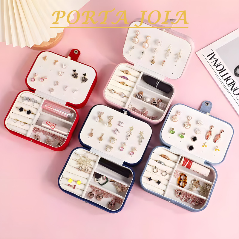 Porta Jóias Multi-Função Portátil De Couro Organizador De Duplo Compartimentos em Oferta na Shopee