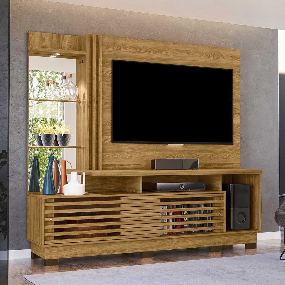 Home Theater Stall MDP 2 Portas 2 Prateleiras Iluminação LED até 60 Cumaru G97 - Gran Belo