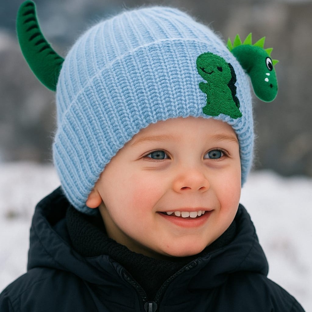 Touca gorro infantil dinossauro para criança menino forrada dinossauro estilosa inverno frio