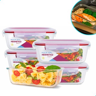 Kit Potes de Vidro 640ml Hermético Marmita Fit com Tampa 4 Travas em Oferta na Shopee