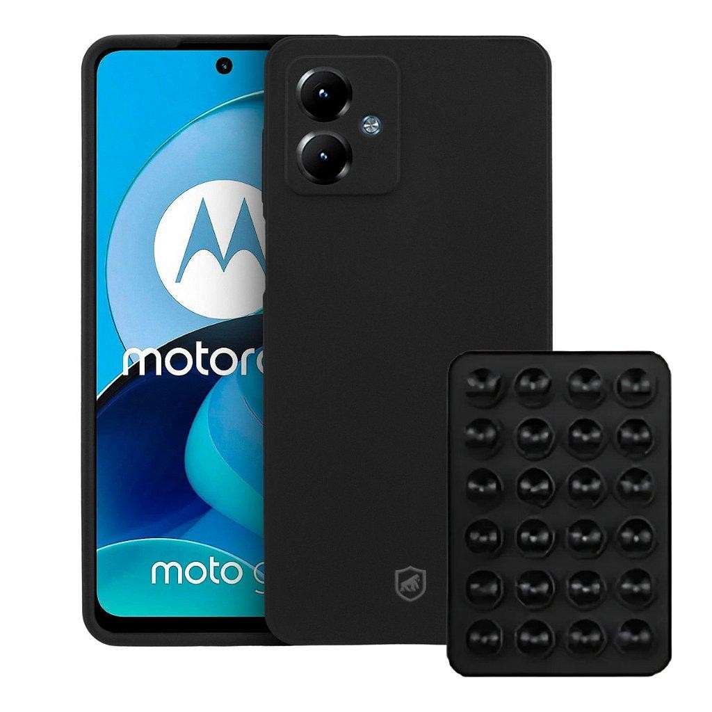 Kit Capa case capinha Silicon Veloz para  Motorola Moto G14 +  Ventosa - Preta - Gshield