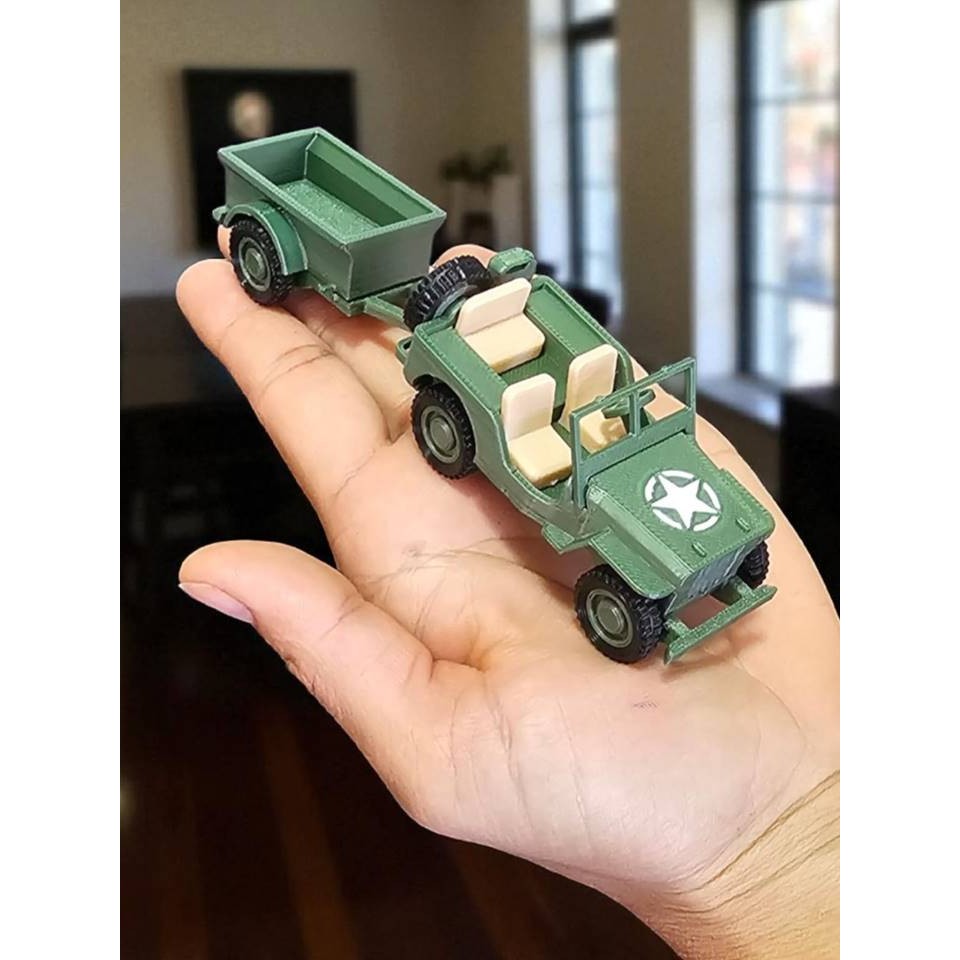 Miniatura Jeep Militar  3D Com Carretinha  Jeep - Kit Card / Kit Cartão  Brinquedo Presente. DESMONTADO