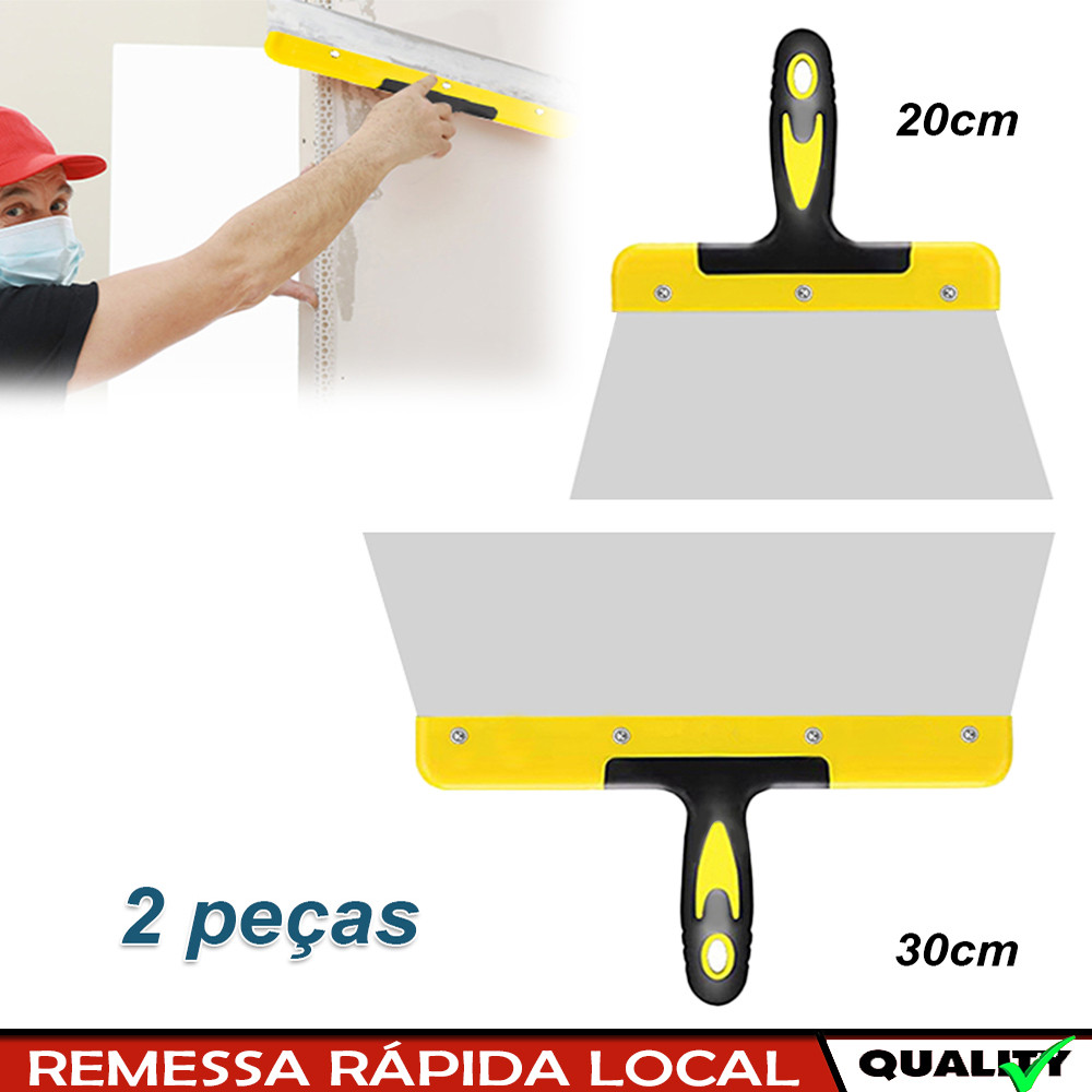 2 Peças Espátula de  Aço Inoxidável para Drywall, 20 cm e 30 cm, antiderrapantes Cabo Ergonômico Para Drywall e Pintura