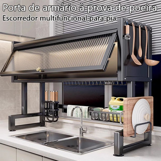 Prateleira para pia de cozinha armazenamento de pratos pia multifuncional escorredor à prova de poeira