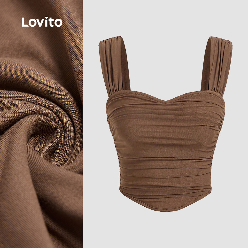(New) Lovito Top Casual Plissado de Lazer Primavera/verão Cor Café para mulheres L150ED621 em Oferta na Shopee