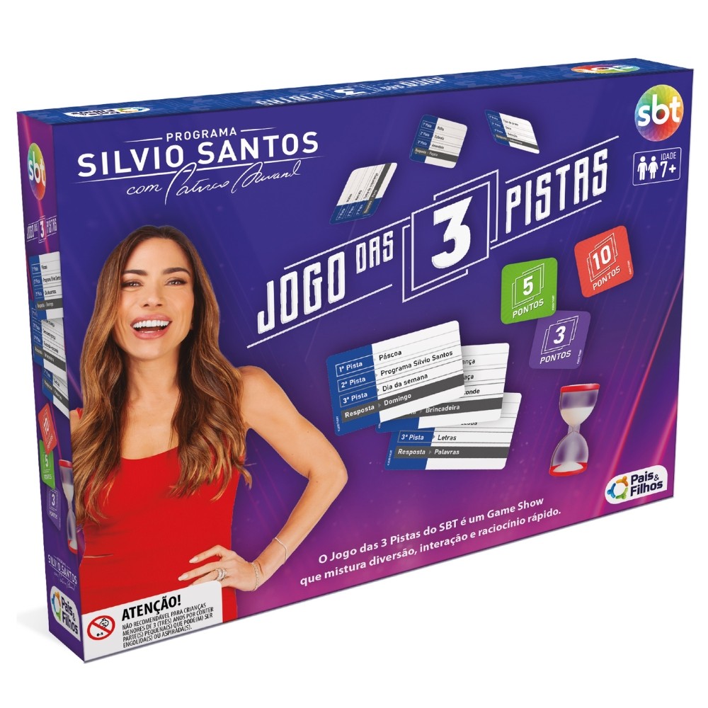 JOGO DAS 3 PISTAS PAIS E FILHOS BRINQUEDO 200 CARTAS SILVIO SANTOS TV SBT MESA PATRICIA ABRAVANEL &