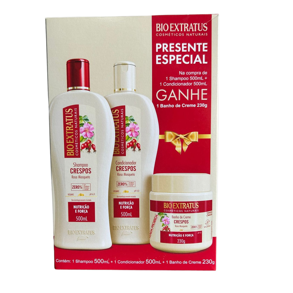Kit Crespos Bio Extratus Shampoo 500ml + Condicionador 500ml + Banho de Creme 230g