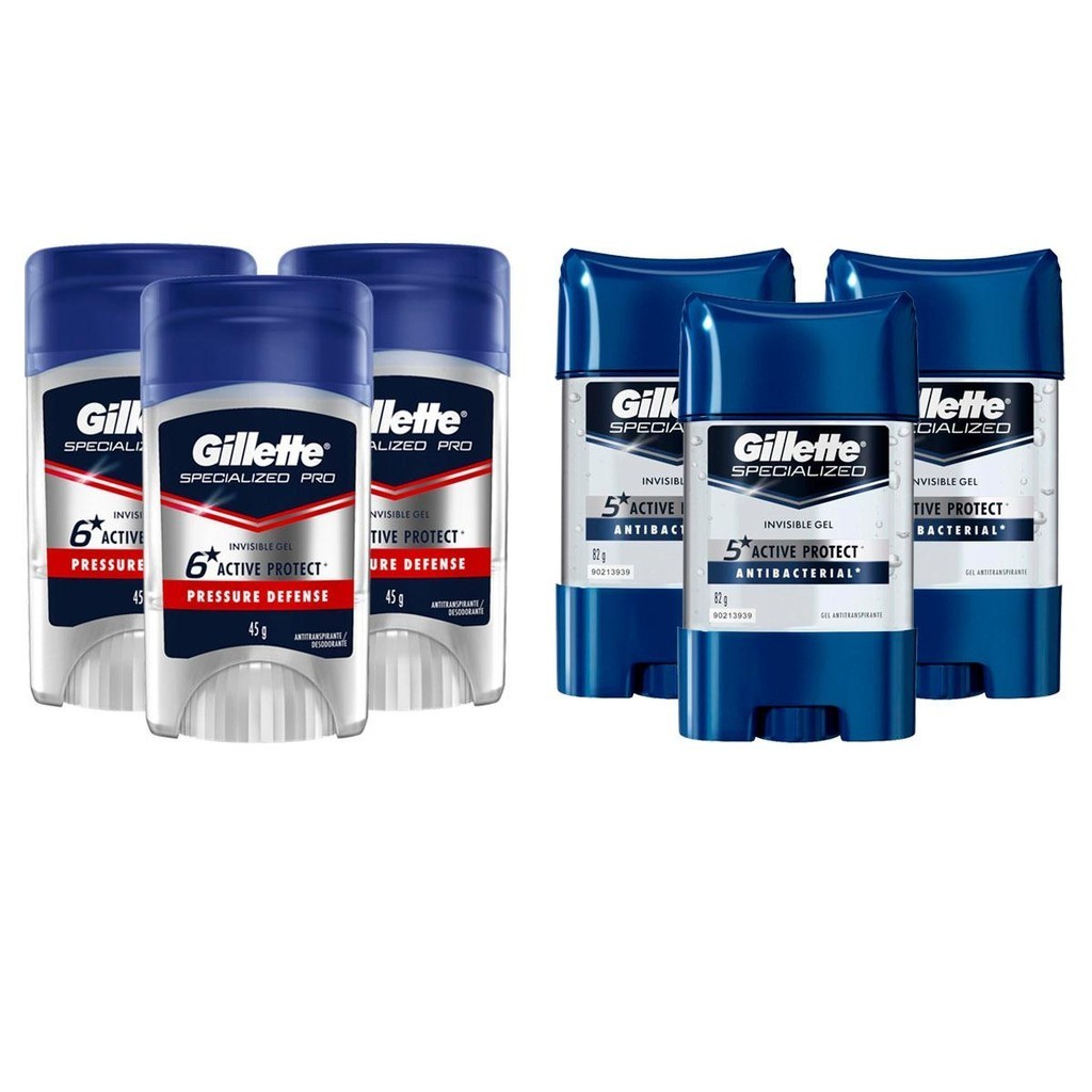 Kit Desodorante Gillette 3 Specialized Antibacterial 82g + 3 Clinical Gel Pressure Defense 45g - Beauty
