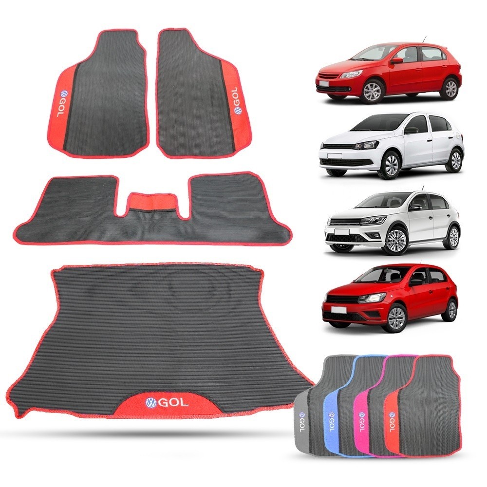 Tapete Gol G5 G6 G7 G8 Borracha com Porta Malas Kit Tapete de Carro Impermeável 2009 a 2023 Personalizado