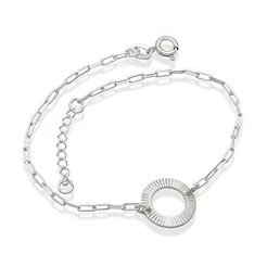Pulseira Feminina de Prata 925 Redondo Diamantado Vazado