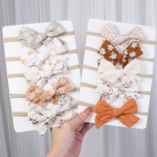5Pcs/set Print Bows Bandas De Cabelo Para Crianças Elásticas Bebês Meninas Turban Kids Rec...