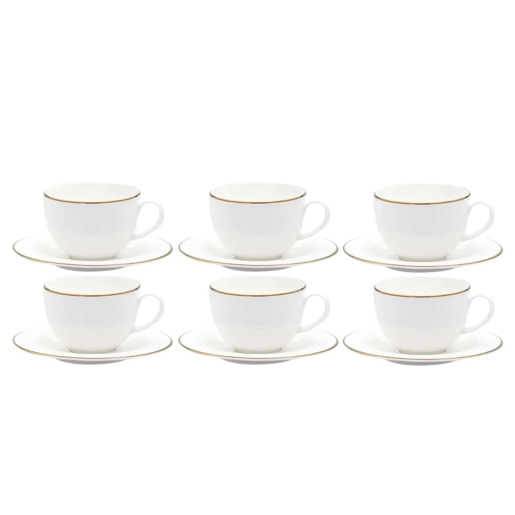 Jogo Xicaras De Chá Café Com Pires 220ml Porcelana Kit 6 Peças Borda Dourada Luxo Legacy Gold em Oferta na Shopee